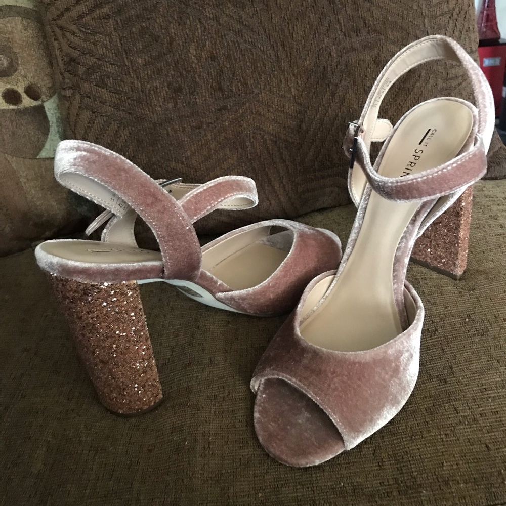 Rose Gold Velvet Glitter Heels